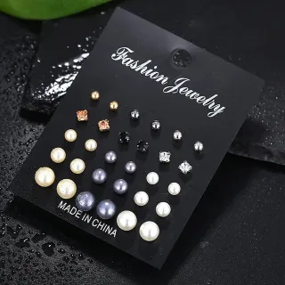 15 Pairs Faux Pearl Decor Stud Earring Set 